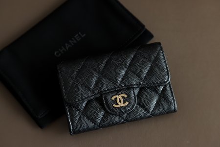 Top Perfect Fake Chanel Classic Flap Bag Wallet Card pack Black All Steel