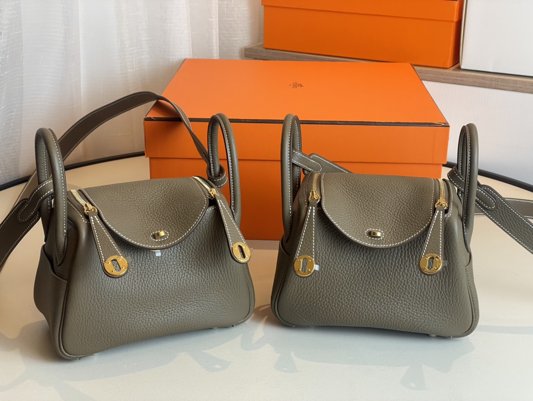 Hermes Lindy Crossbody & Shoulder Bags Elephant Grey Gold Hardware Mini