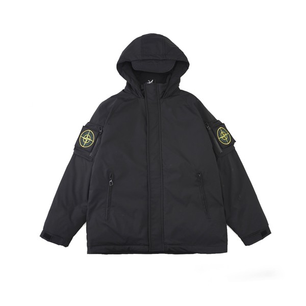 Stone Island Clothing Down Jacket Black Green White Unisex Duck Down Hooded Top