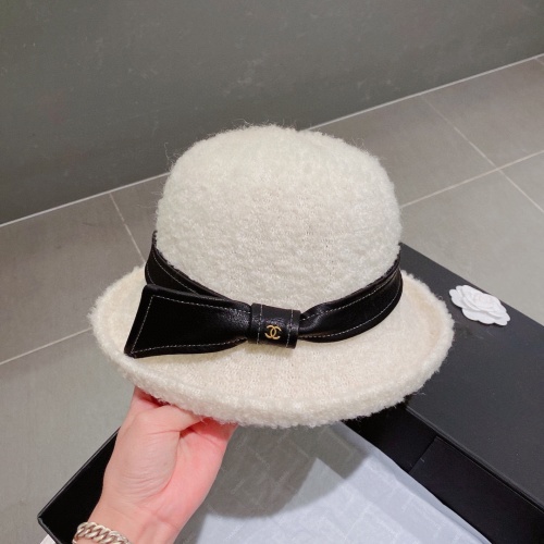 Chanel Wool Bucket Hat with Leather Bow - Elegant Women's Winter Hat 1 Chanel Wool Bucket Hat with Leather Bow - Elegant Women's Winter Hat