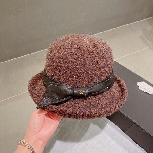 Chanel 2022 Fall/Winter Wool Bucket Hat with Leather Belt and Bow