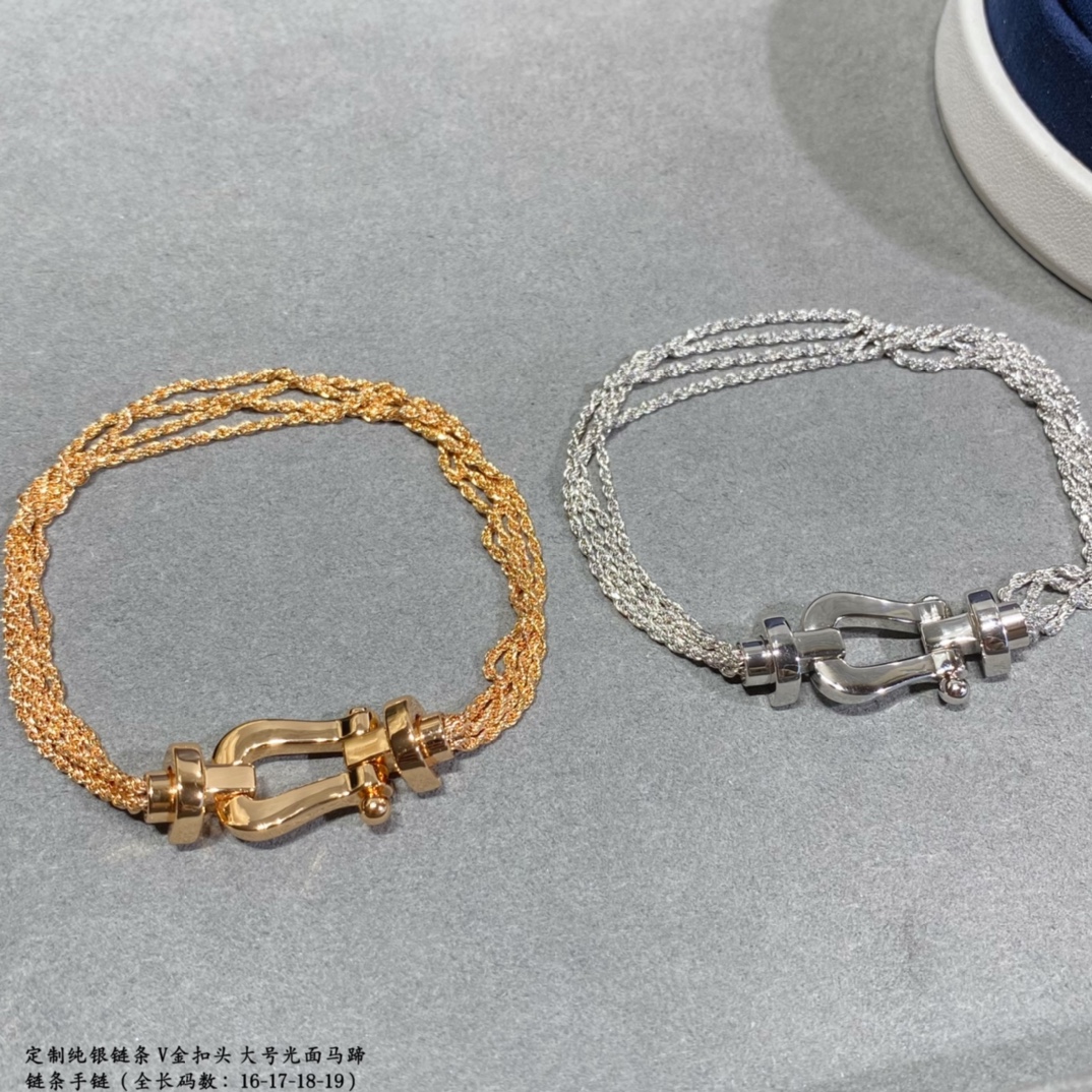  🆕 定制纯银链条⛓️V金扣头    大号全长16.17.18.19💥新品发布❤️费雷德大号光面马蹄链条