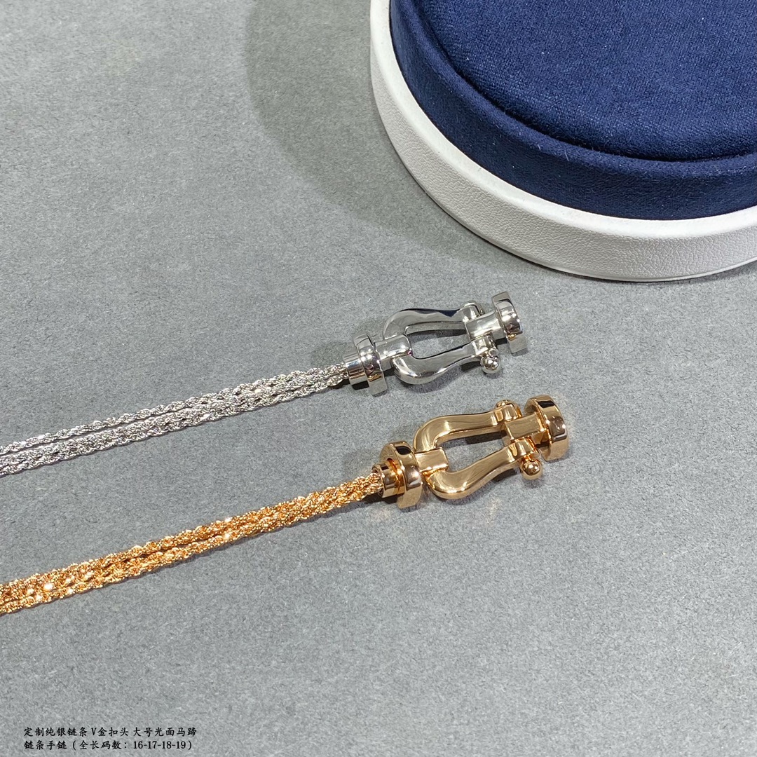  🆕 定制纯银链条⛓️V金扣头    大号全长16.17.18.19💥新品发布❤️费雷德大号光面马蹄链条