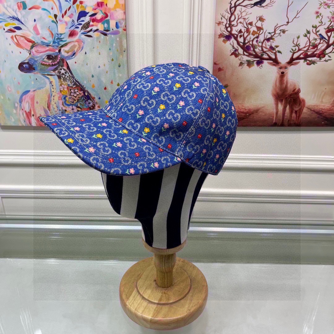 Gucci Floral Print Baseball Cap, Canvas and Leather, Adjustable Strap