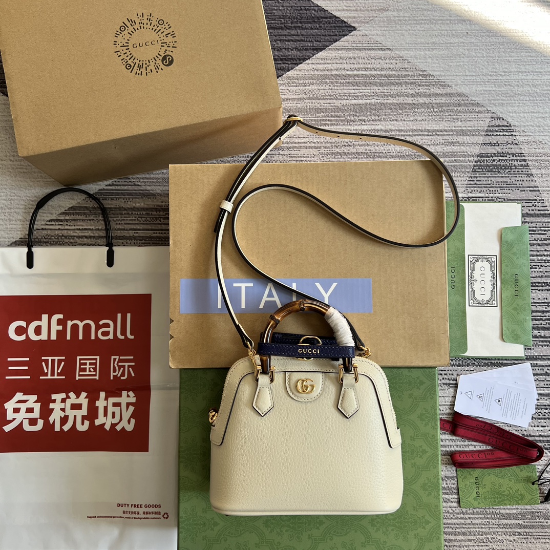 Gucci Diana bamboo handle double G hardware mini tote bag white leather