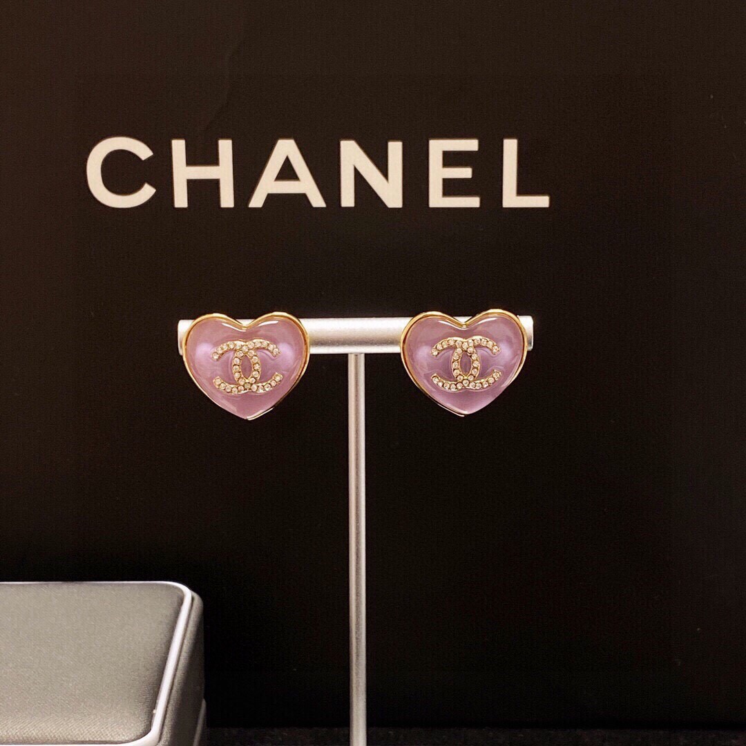 Chanel香奈儿经典紫色爱心双C耳