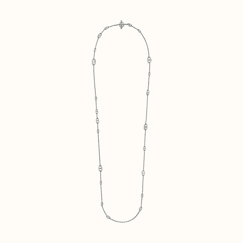 Colar Hermes Chaine d Ancre Farandole metal prateado sem pedras preciosas 160 cm