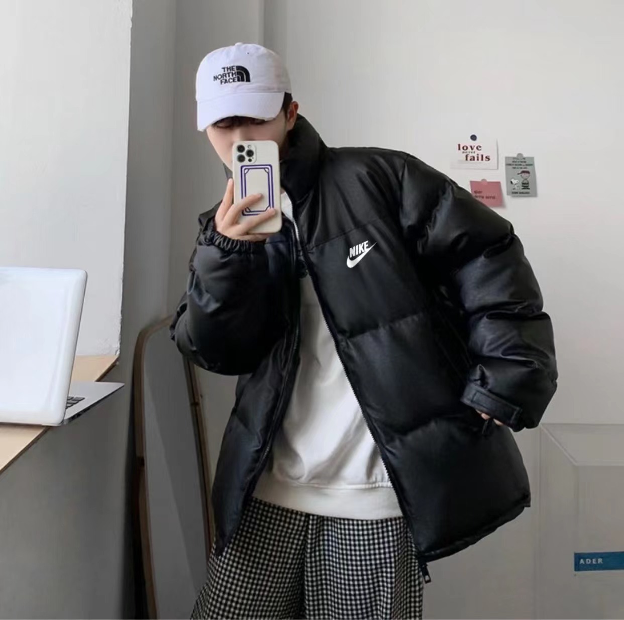 NIKE Overseas Fur Coat for Men and Women: Black, M-3XL Sizes, Trendy Design. - 图片 1