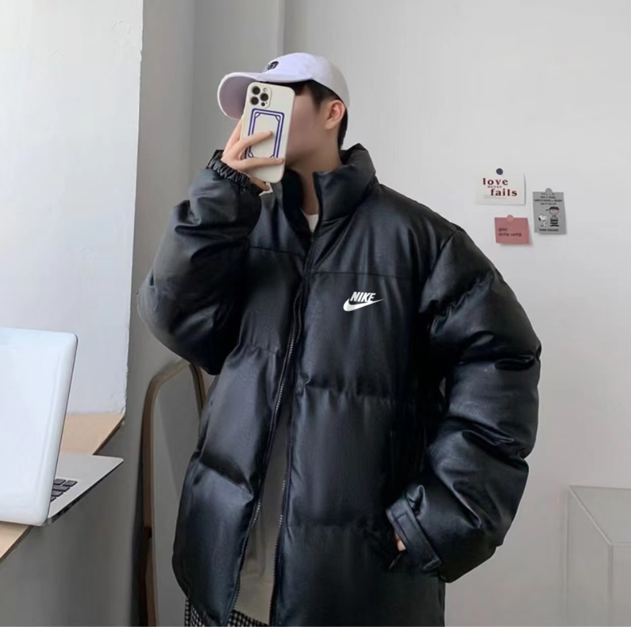 NIKE Overseas Fur Coat for Men and Women: Black, M-3XL Sizes, Trendy Design. - 图片 2
