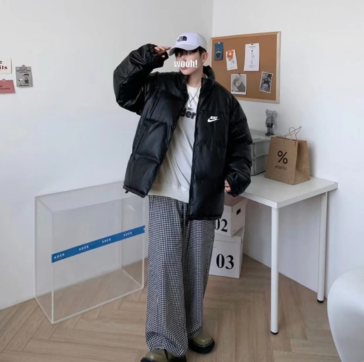 NIKE Overseas Fur Coat for Men and Women: Black, M-3XL Sizes, Trendy Design. - 图片 4