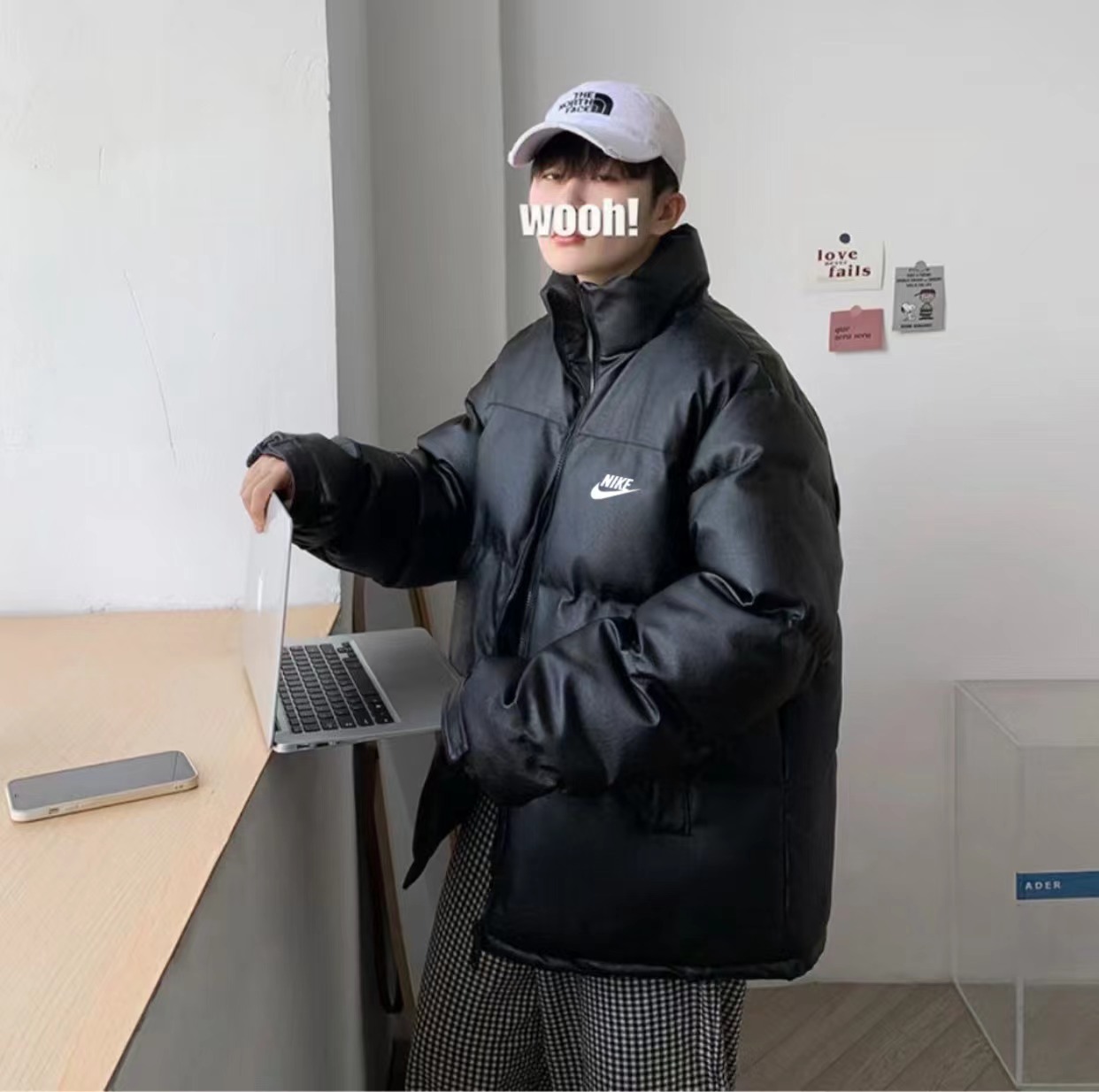 NIKE Overseas Fur Coat for Men and Women: Black, M-3XL Sizes, Trendy Design. - 图片 7