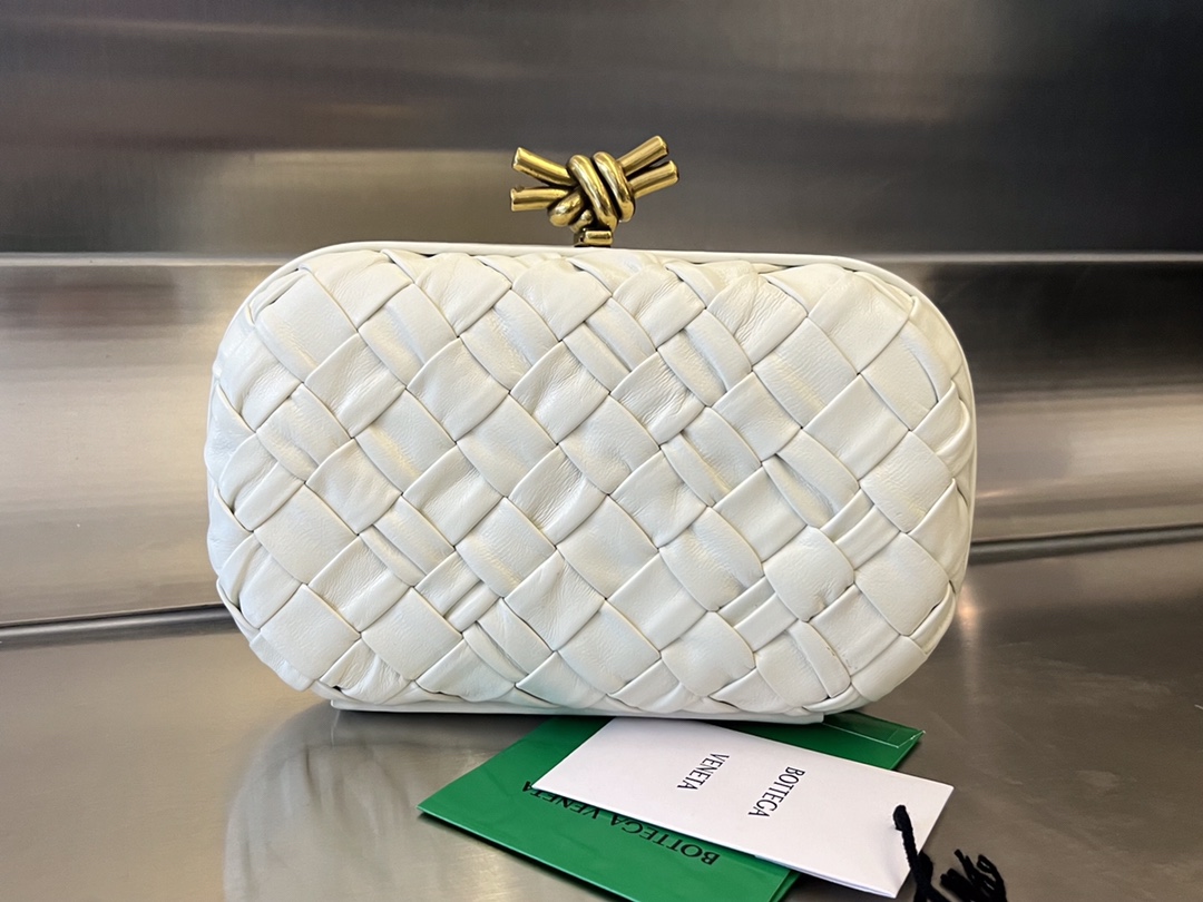 Bottega Veneta Knot Woven Clutch Leather Metal Knot Clasp