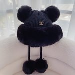 Chanel Hats Knitted Hat Black Khaki