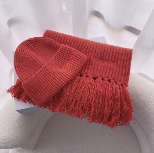 Hermes Wool Cashmere Blend Hat and Scarf Set, Winter Warm Knit Cap