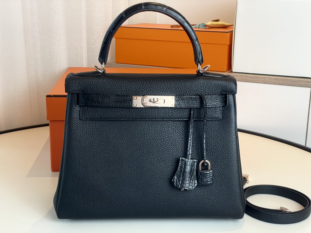 Hermes Kelly Handbags Crossbody & Shoulder Bags Black Rose Gold Hardware