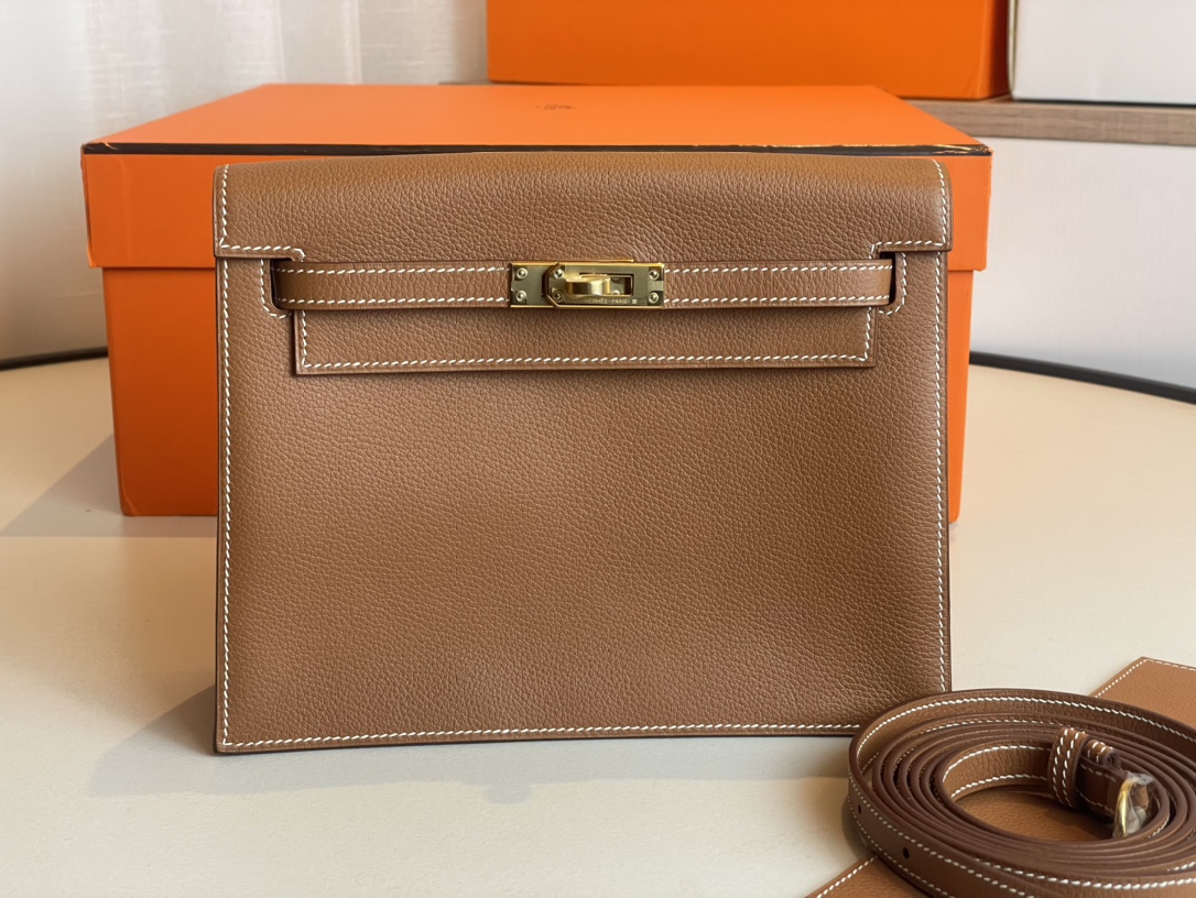 Hermes Kelly Handbags Crossbody & Shoulder Bags Brown Coffee Color Bronzing Gold Hardware