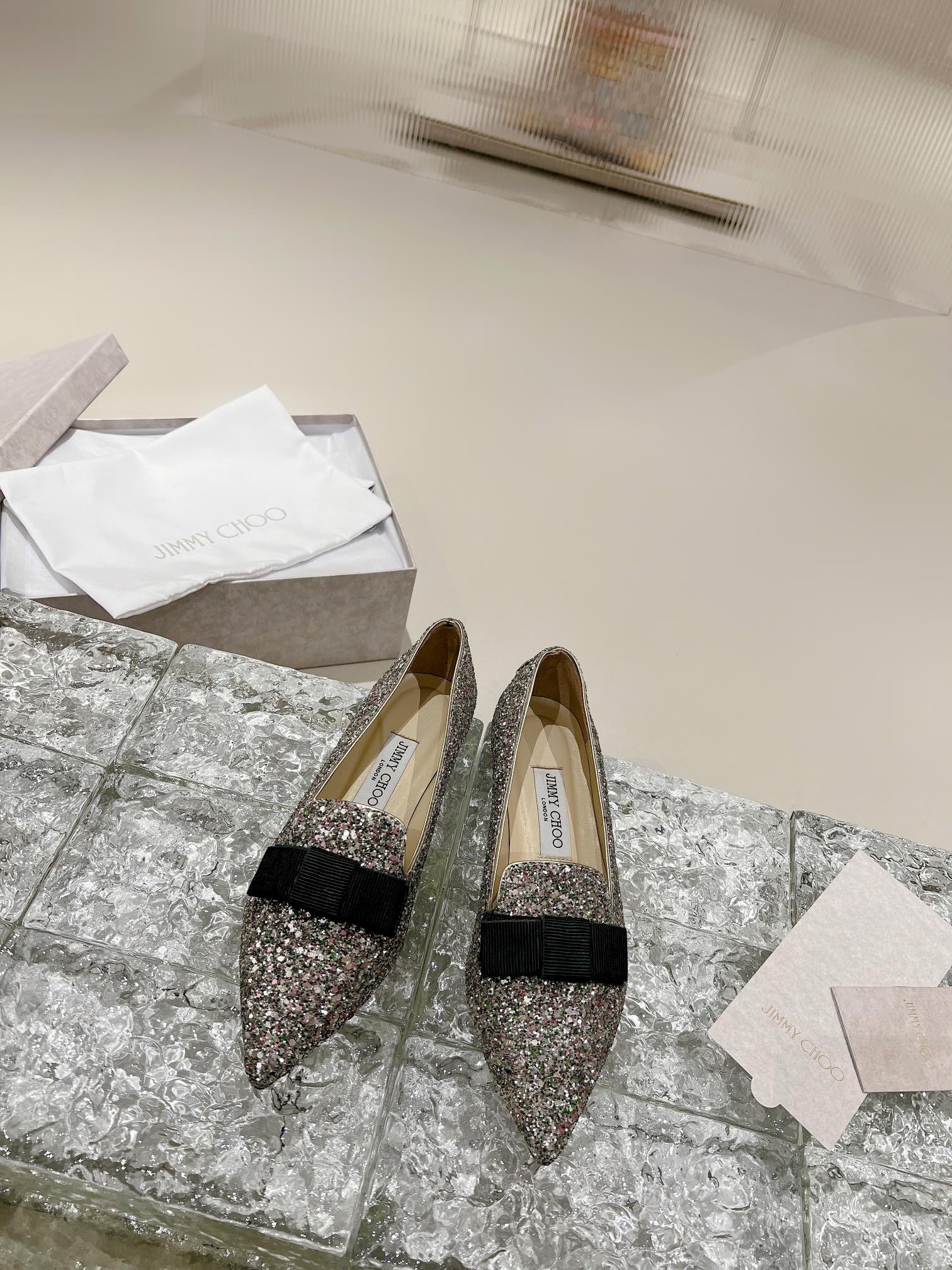 JIMMY CHOO 2025 Best Seller Low-Cut Shoes Pointed Toe Design + Imported Full-Grain Crystal Lambskin 1.0/6.5/8.5cm