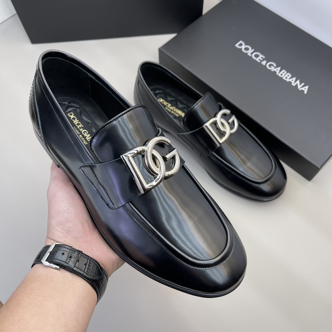 Dolce & Gabbana Men's Black Leather Loafers with DG Logo, Size 38-45 2 i1670773124 7687 0