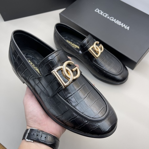 Dolce & Gabbana Black Leather Loafers with Gold DG Logo - Size 38-45