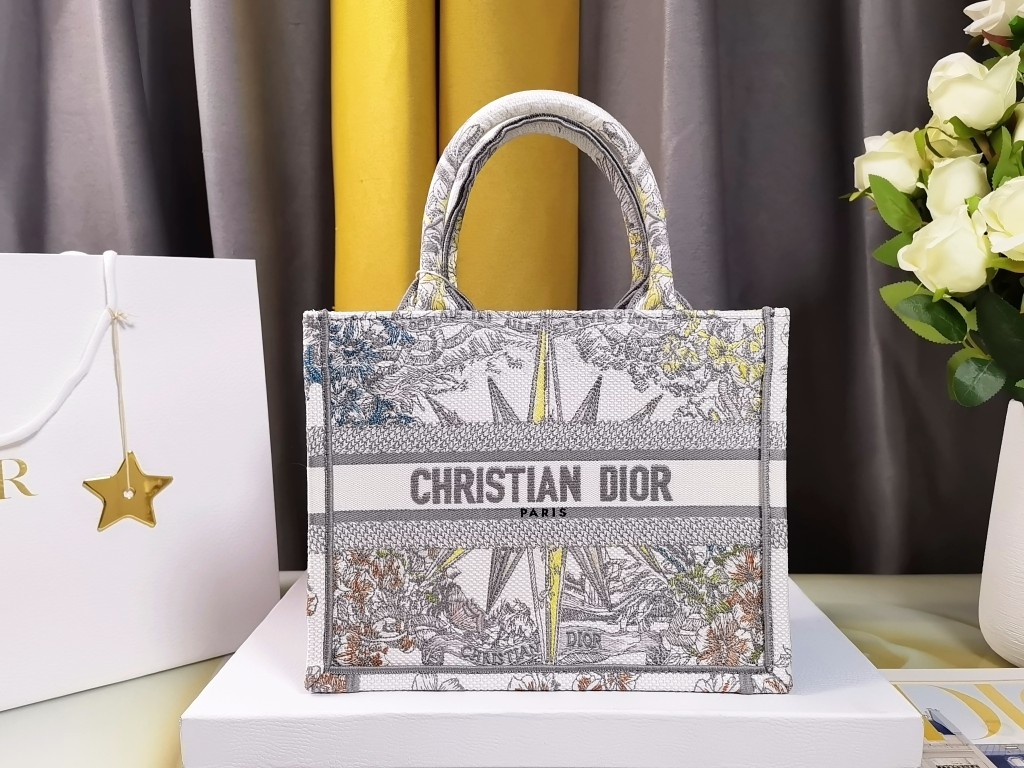 Dior Book Tote Handbags Tote Bags Grey Embroidery