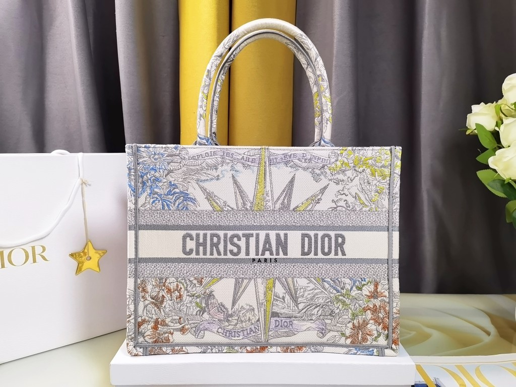 Luxury 7 Star Replica
 Dior Book Tote Handbags Tote Bags Grey Embroidery