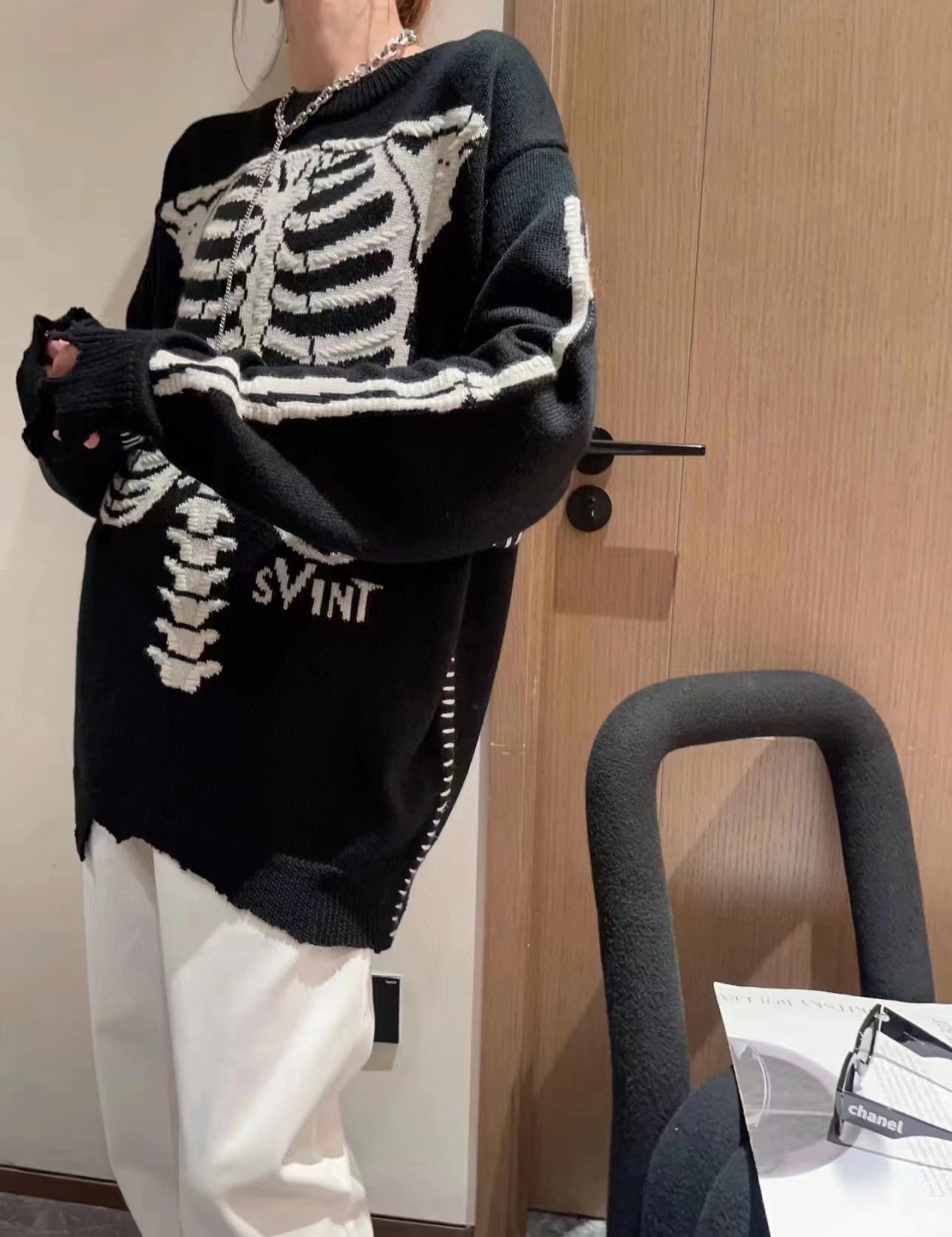 Saint MichaelVLONE22Fw skeleton round-neck sweater upper body effect