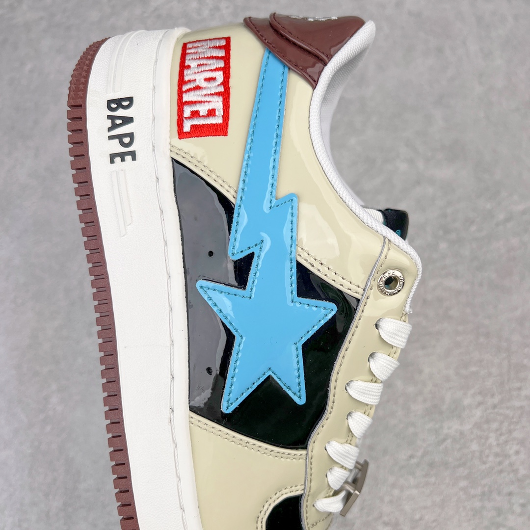 图片[6]-＃C版纯原 Marvel x Bape Sta To Low 猿人头经典低帮运动休闲板鞋 漫威超级英雄联名 钢铁侠、美队、绿巨人、黑寡妇、雷神、浣熊 全套原纸板楦头开发 确保原汁原味 市场最完美低趴版型 一比一鞋头弧度高度鞋身弧度 外贸平台指定订单 匠心打造 开发时长超过半年 独家私模磨具冲刀加持 原厂特供皮料光泽色卡零偏差 内里均采用市场最好的超软原厂填充棉 原数据进口机台高频印压LOGO 最高QC检验标准 控制溢胶瑕疵 深浅定位均保持zp一致 中底嵌入Ortholite缓震材质 全套原包装 包含猿人logo 定制防尘袋 尺码：36 36.5 37 38 38.5 40 40.5 41 42 42.5 43 44 44.5 45 46-选品中心
