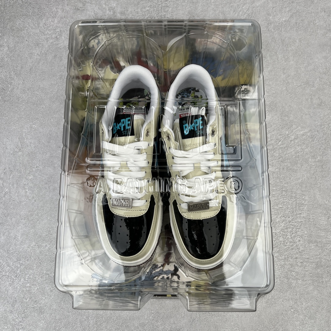 图片[2]-＃C版纯原 Marvel x Bape Sta To Low 猿人头经典低帮运动休闲板鞋 漫威超级英雄联名 钢铁侠、美队、绿巨人、黑寡妇、雷神、浣熊 全套原纸板楦头开发 确保原汁原味 市场最完美低趴版型 一比一鞋头弧度高度鞋身弧度 外贸平台指定订单 匠心打造 开发时长超过半年 独家私模磨具冲刀加持 原厂特供皮料光泽色卡零偏差 内里均采用市场最好的超软原厂填充棉 原数据进口机台高频印压LOGO 最高QC检验标准 控制溢胶瑕疵 深浅定位均保持zp一致 中底嵌入Ortholite缓震材质 全套原包装 包含猿人logo 定制防尘袋 尺码：36 36.5 37 38 38.5 40 40.5 41 42 42.5 43 44 44.5 45 46-选品中心