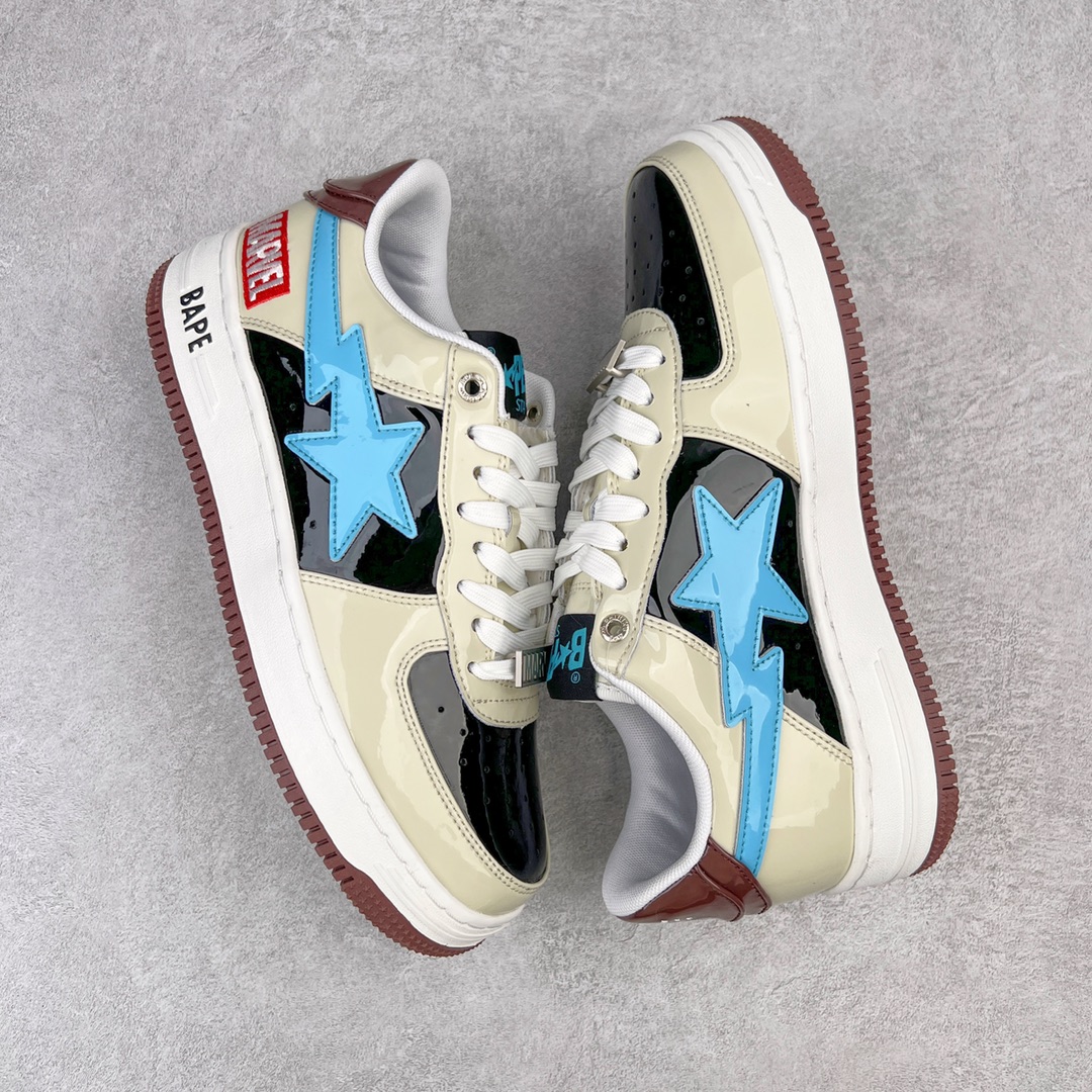 图片[3]-＃C版纯原 Marvel x Bape Sta To Low 猿人头经典低帮运动休闲板鞋 漫威超级英雄联名 钢铁侠、美队、绿巨人、黑寡妇、雷神、浣熊 全套原纸板楦头开发 确保原汁原味 市场最完美低趴版型 一比一鞋头弧度高度鞋身弧度 外贸平台指定订单 匠心打造 开发时长超过半年 独家私模磨具冲刀加持 原厂特供皮料光泽色卡零偏差 内里均采用市场最好的超软原厂填充棉 原数据进口机台高频印压LOGO 最高QC检验标准 控制溢胶瑕疵 深浅定位均保持zp一致 中底嵌入Ortholite缓震材质 全套原包装 包含猿人logo 定制防尘袋 尺码：36 36.5 37 38 38.5 40 40.5 41 42 42.5 43 44 44.5 45 46-选品中心