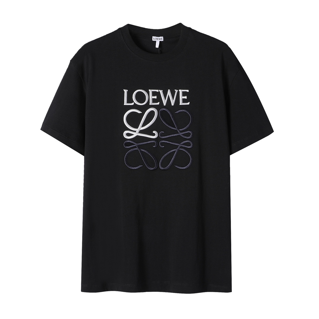 Fornitore in Cina
 Loewe Abbigliamento T-Shirt Nero Bianco Ricamo Unisex Cotone Collezione estiva Maniche corte