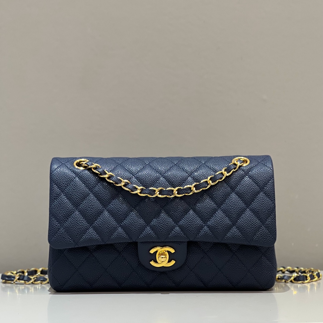 샤넬 CF 클래식 플랩백 25cm 오션 블루 소가죽 논스티치 엣지 스티치 33253 Chanel Bag
