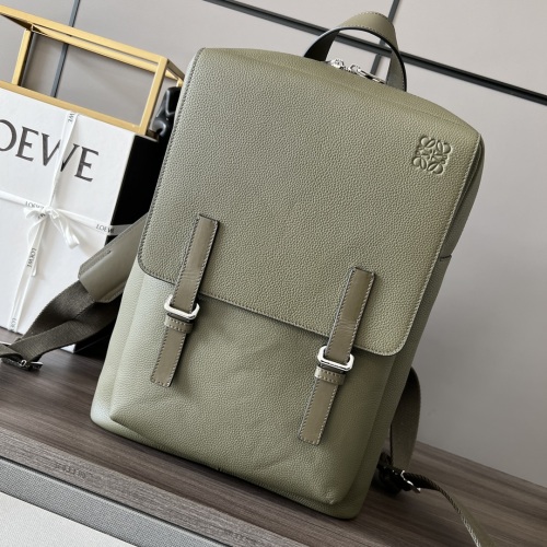 Loewe Military Backpack in Olive Green Leather with Adjustable Straps 1 Loewe Military Backpack in Olive Green Leather with Adjustable Straps