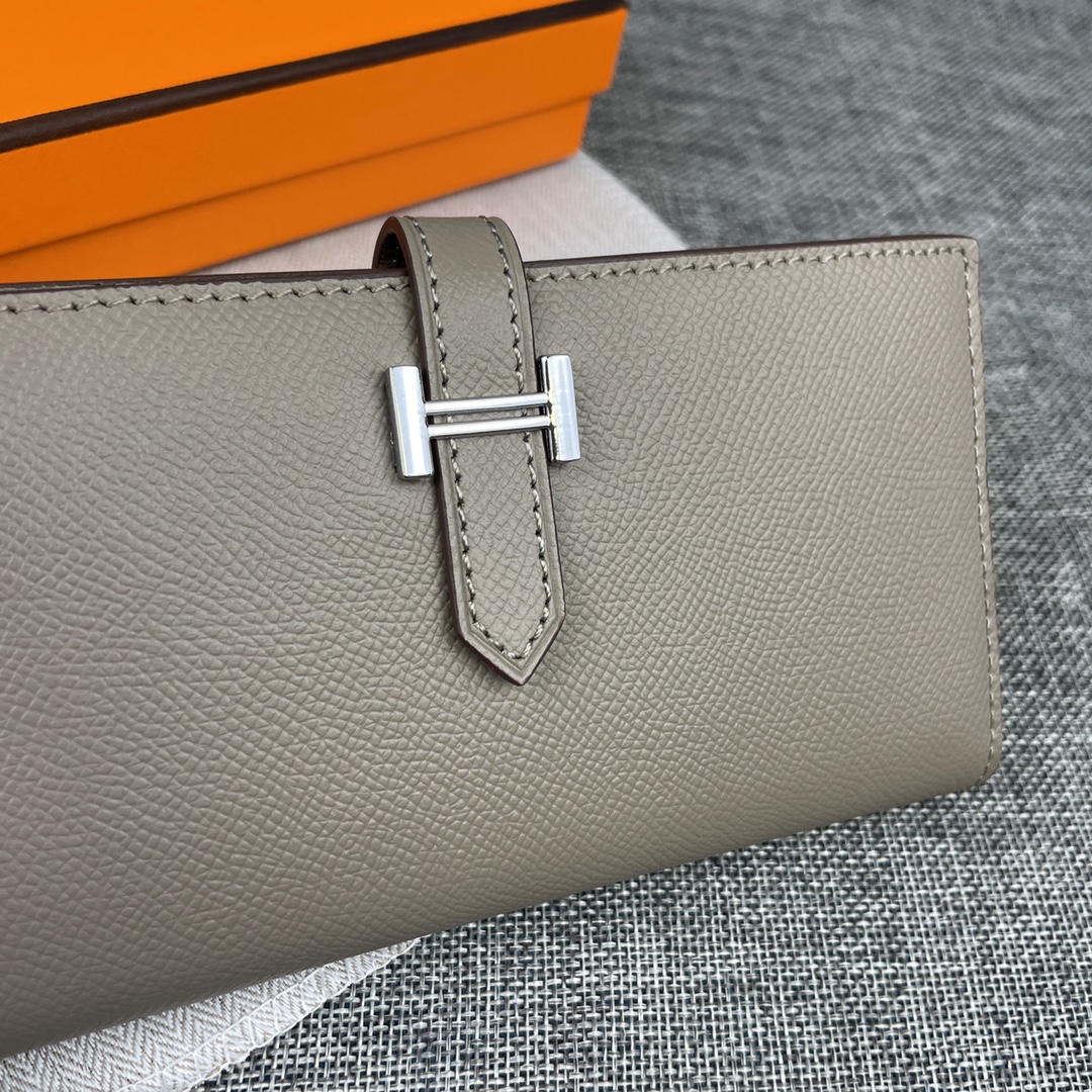 Hermes •原单。 Empson手掌纹 爱马仕女士新款纯色皮革内拉链口袋竖款钱包  💋专柜对版复刻 💋手感柔软，油边