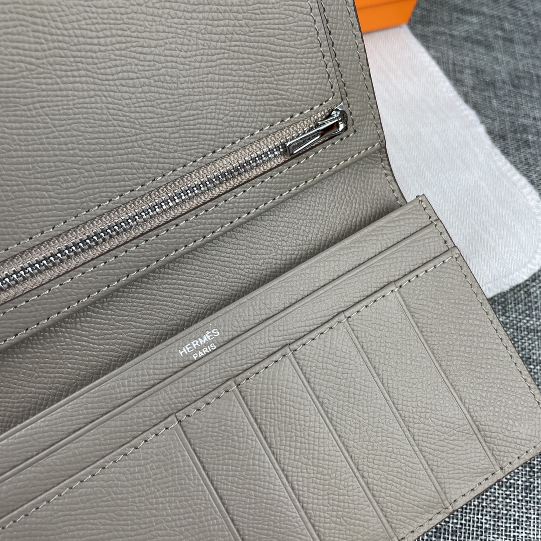Hermes •原单。 Empson手掌纹 爱马仕女士新款纯色皮革内拉链口袋竖款钱包  💋专柜对版复刻 💋手感柔软，油边