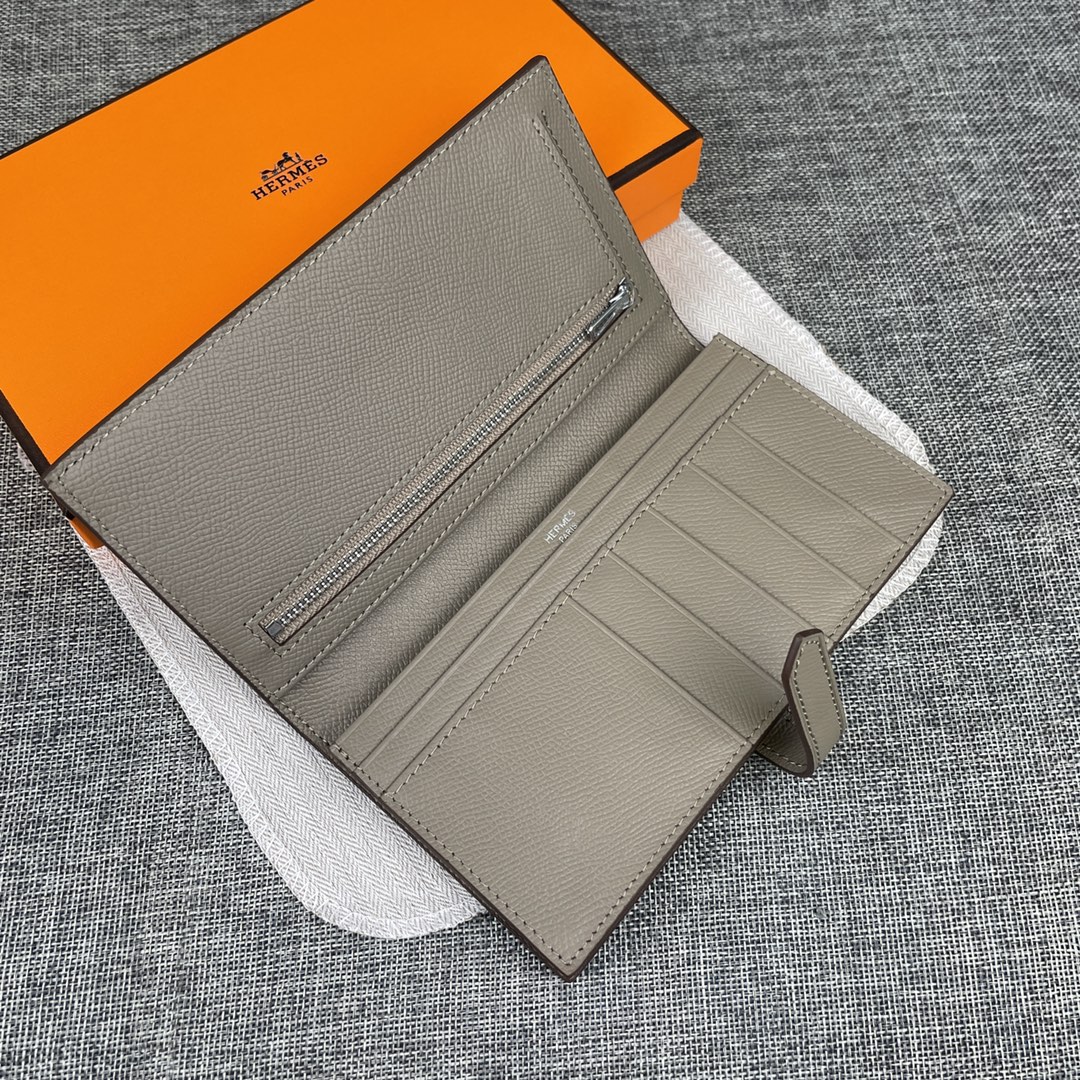 Hermes •原单。 Empson手掌纹 爱马仕女士新款纯色皮革内拉链口袋竖款钱包  💋专柜对版复刻 💋手感柔软，油边