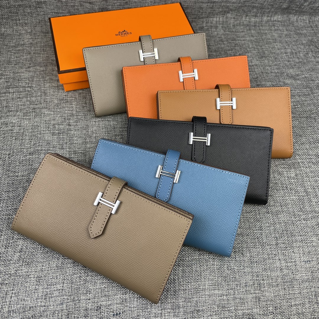 Hermes •原单。 Empson手掌纹 爱马仕女士新款纯色皮革内拉链口袋竖款钱包  💋专柜对版复刻 💋手感柔软，油边