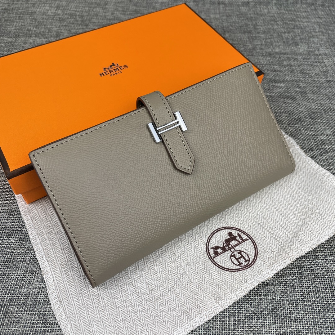 Hermes •原单。 Empson手掌纹 爱马仕女士新款纯色皮革内拉链口袋竖款钱包  💋专柜对版复刻 💋手感柔软，油边