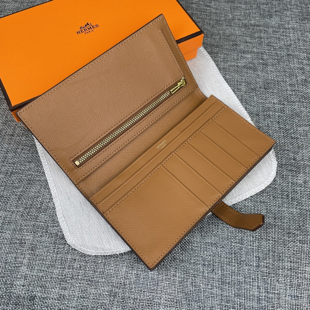 Hermes •原单P
Empson手掌纹
爱马仕女士新款纯色皮革内拉链口袋竖款钱包 
💋专柜对版复刻