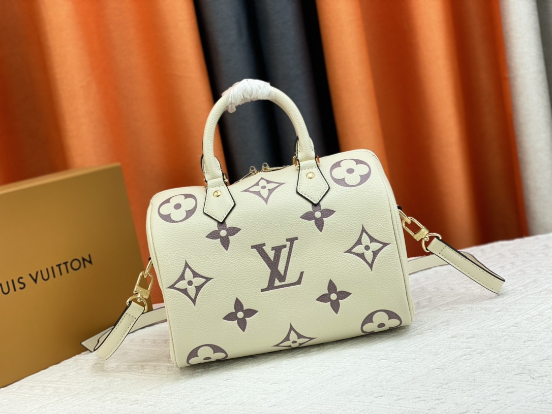 Louis Vuitton LV Speedy Taschen Handtaschen Shop Designer Replik
 Aprikosenfarbe Schwarz Weiß Empreinte​ Herbstsammlung M58947