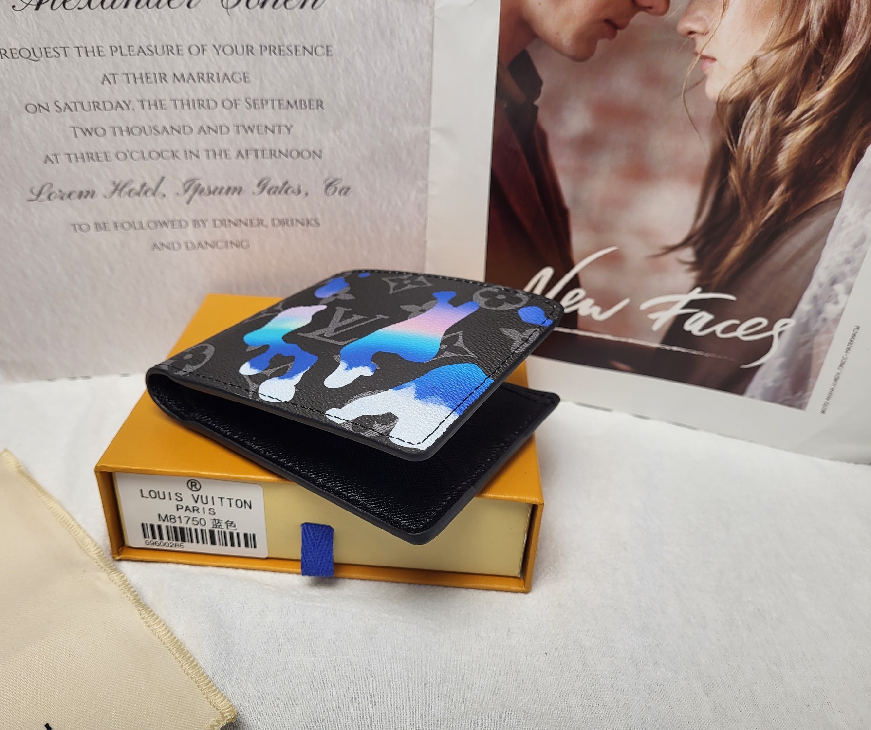 Leather bifold wallet stitching and texture close-up