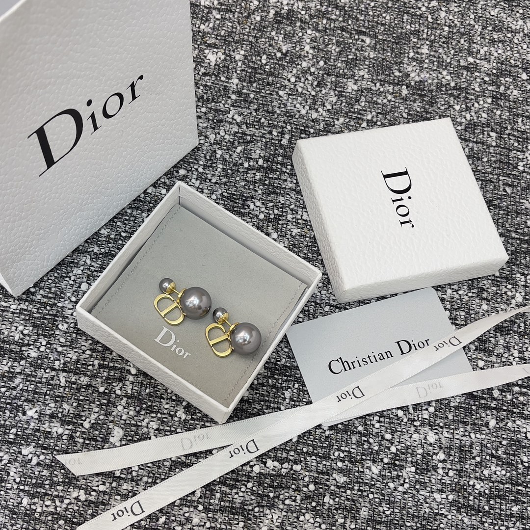 Dior Tribales Earrings Gray Resin Bead CD Signature Gold-Finish Metal