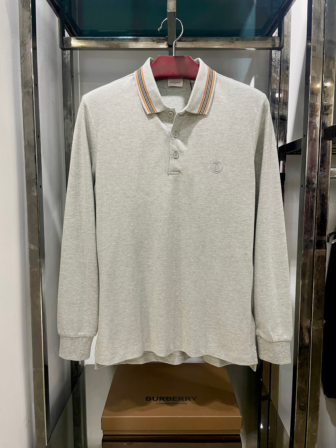 Burberry Clothing Polo Grey Embroidery Cotton Long Sleeve