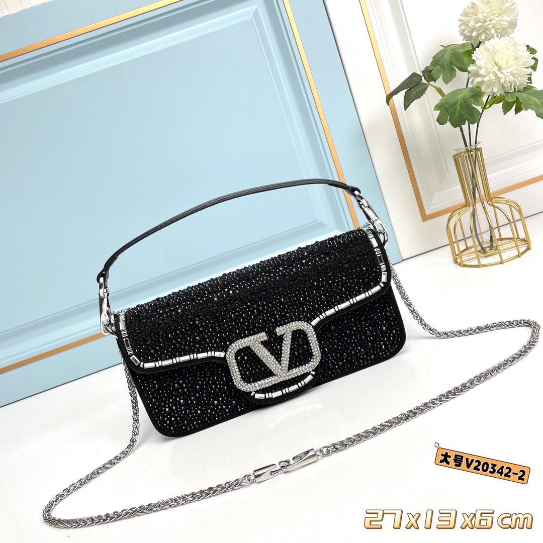 大号【配盒】MINI LOCÒ仿水晶装饰手袋-VLogo Signature施华洛世奇®仿水晶装饰-配可
