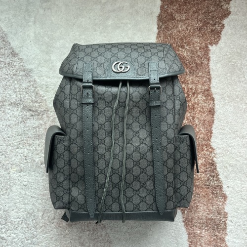 Gucci Ophidia Supreme Canvas Backpack, Gray Leather Trim, 24 x 40 x 16 cm