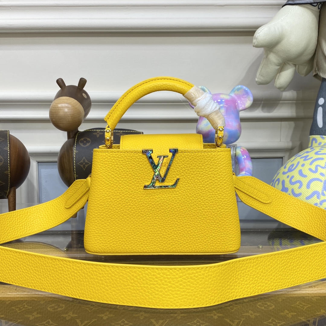 Louis Vuitton LV Capucines Flawless
 Bags Handbags Green Yellow Taurillon Ostrich Leather Mini M21168