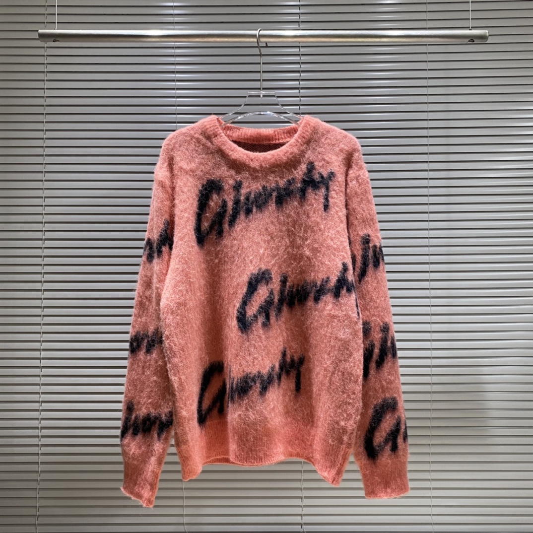 Jijia Givenchy suéter con cuello redondo de mohair jacquard con logo de letras blancas en pantalla completa C…