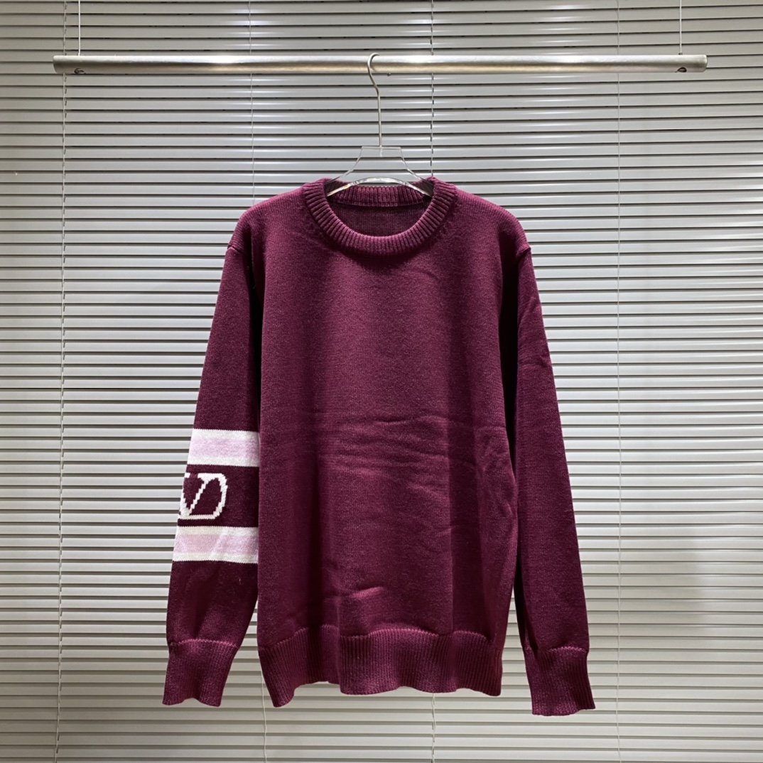 Suéter de cuello redondo de punto jacquard con logo en la manga de Valentino de V, colores: negro, vino tinto, tallas: …