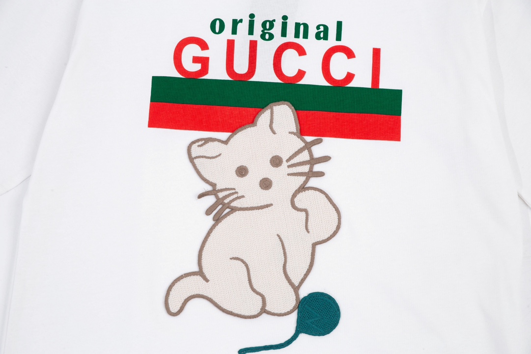 180 Gucci 古驰 猫咪绣球章仔刺绣字母Logo印花短袖