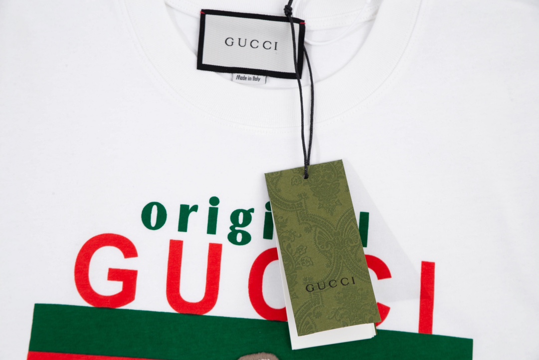 180 Gucci 古驰 猫咪绣球章仔刺绣字母Logo印花短袖