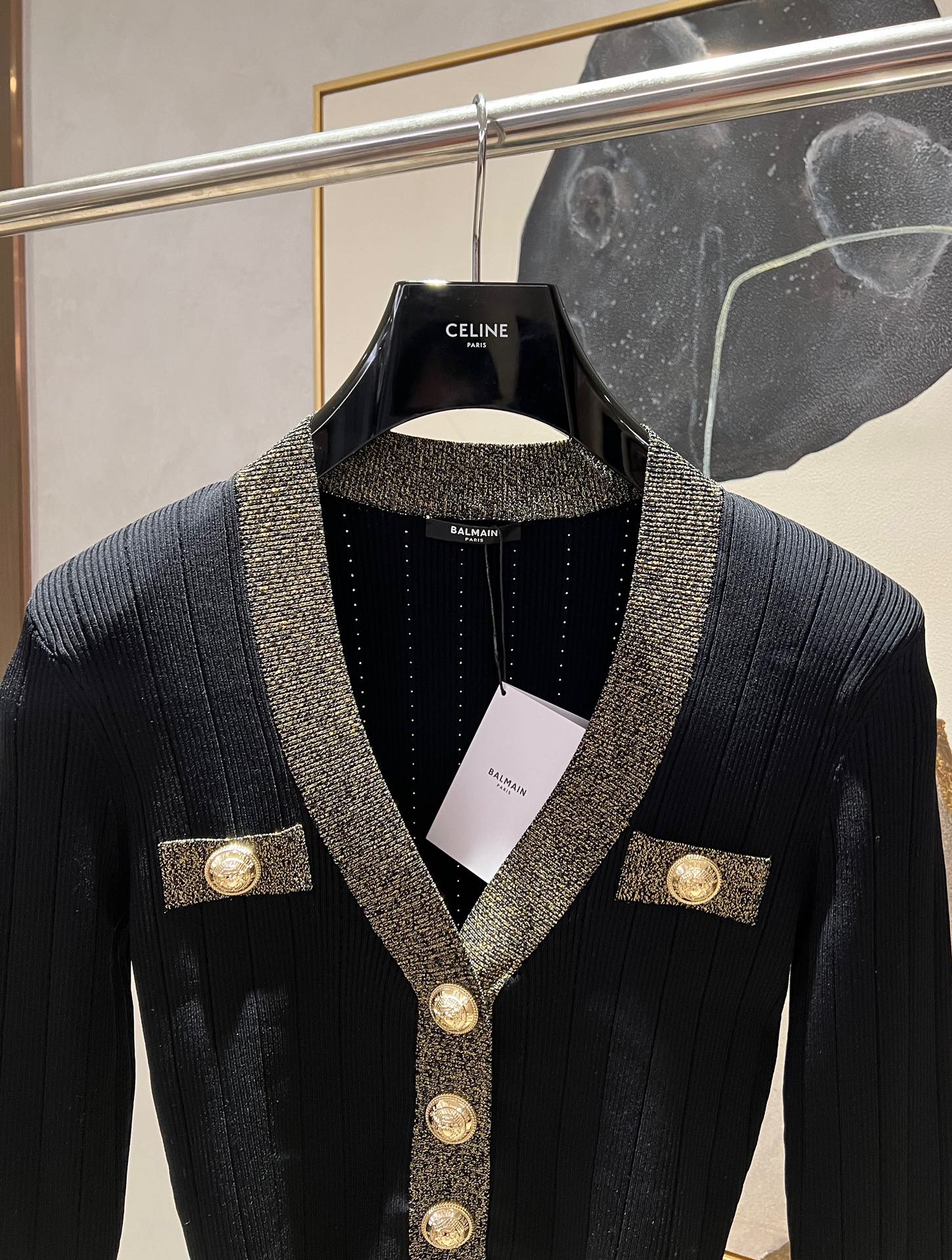 Женский черный кардиган с золотой отделкой Balmain